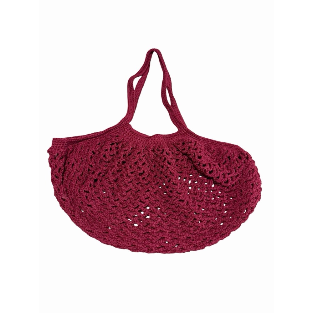 New Handmade Crochet Mesh Market Bag Purse Tote acrylic yarn dark deep wine red